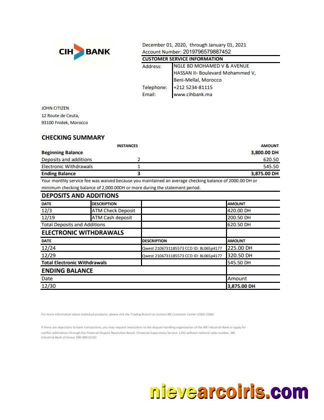 Morocco CIH Bank excel pdf